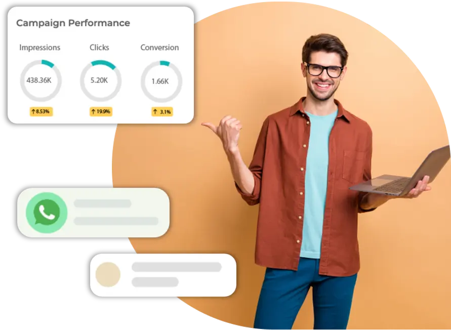 Admin viewing robust data insights in real time to measure performance and customer  engagement on various marketing campaigns